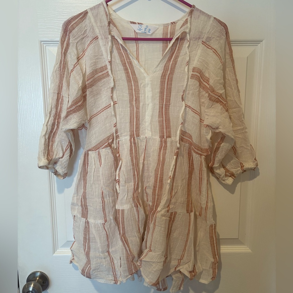Primark Cream and Pink Ruffled 3/4 Sleeve Tunic